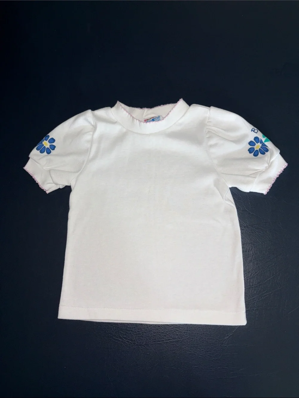 Oshkosh Girls White Puff Sleeve Tee with Blue Flower Accent